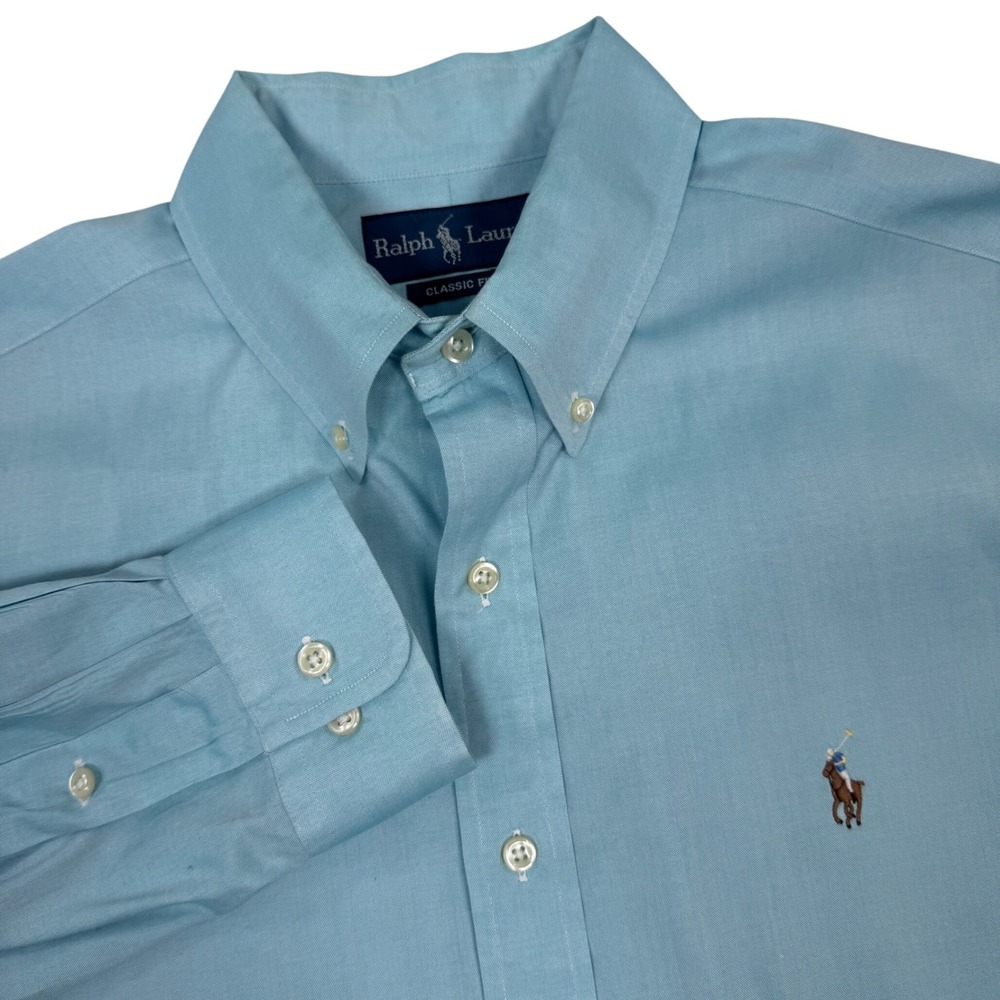 Polo Ralph Lauren Oxford Classic Shirt Men 16 34/35 Teal Blue Preppy Flesh Pony